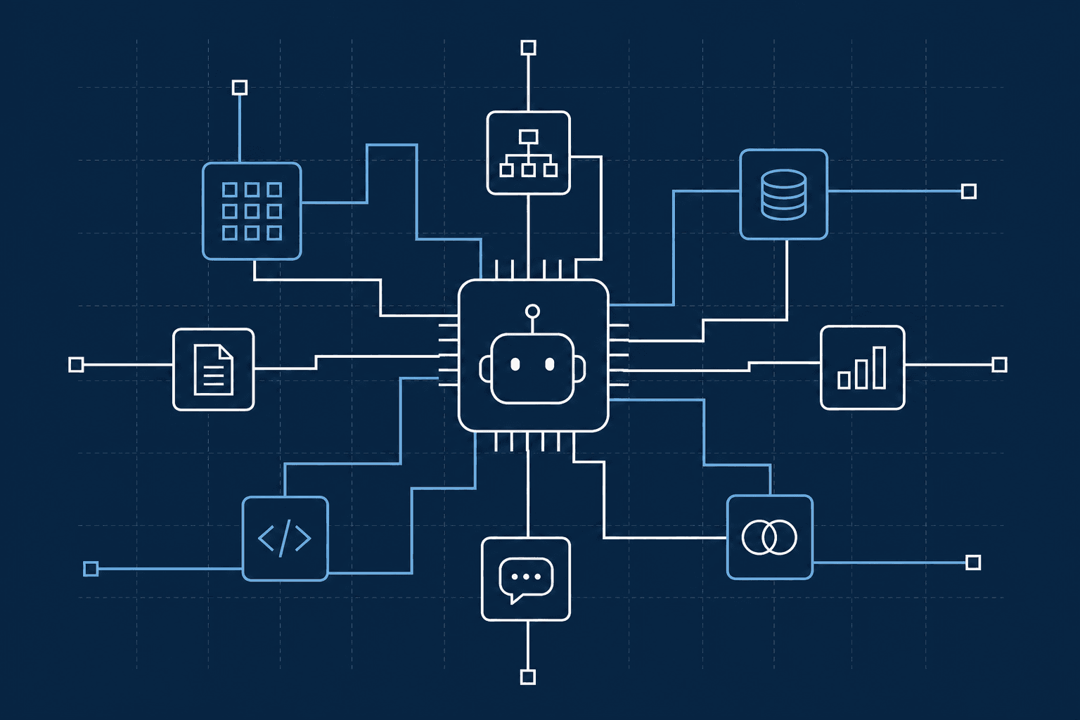 Illustration of AI agent systems connected to tools