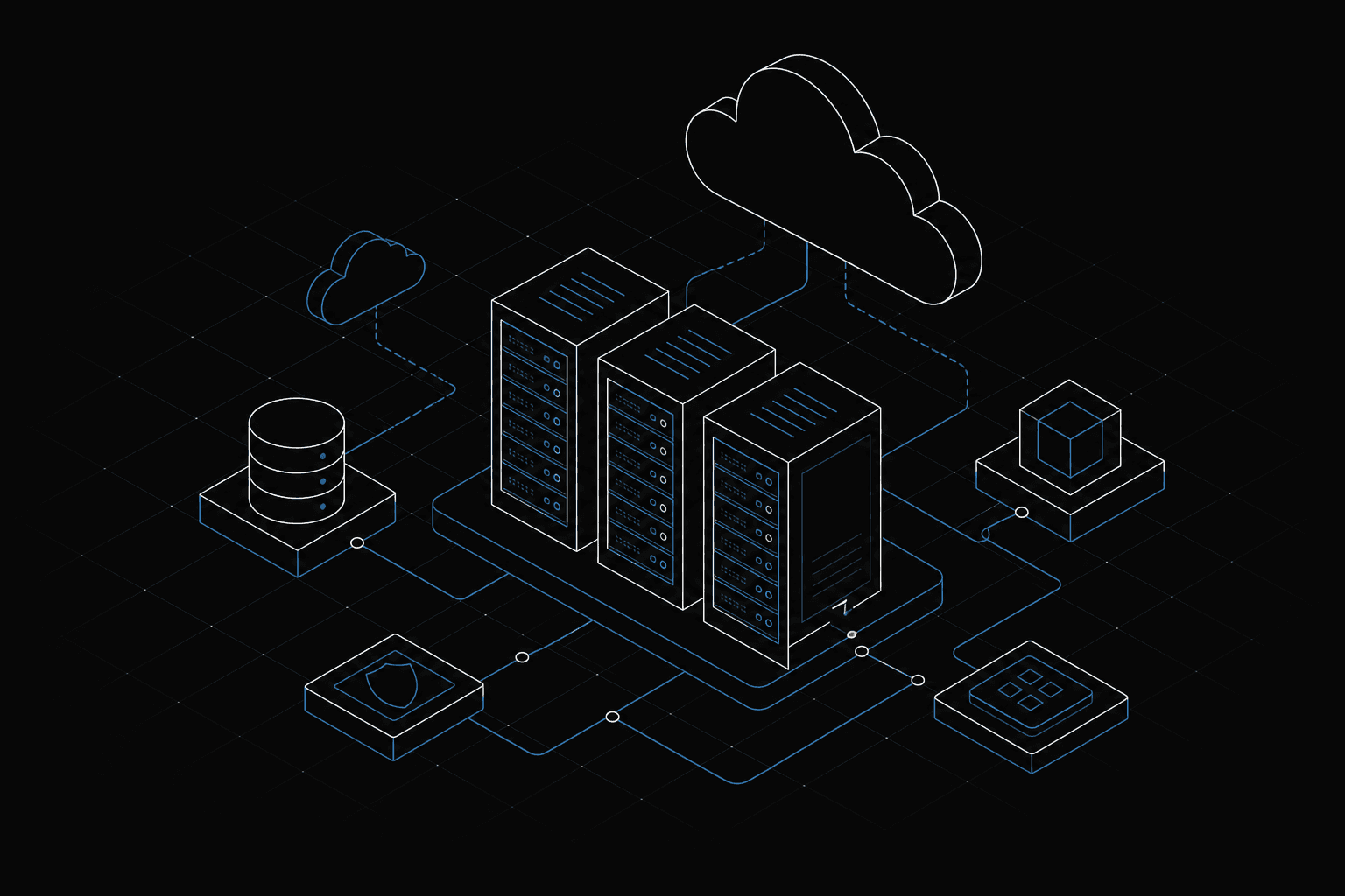 Isometric illustration of cloud infrastructure