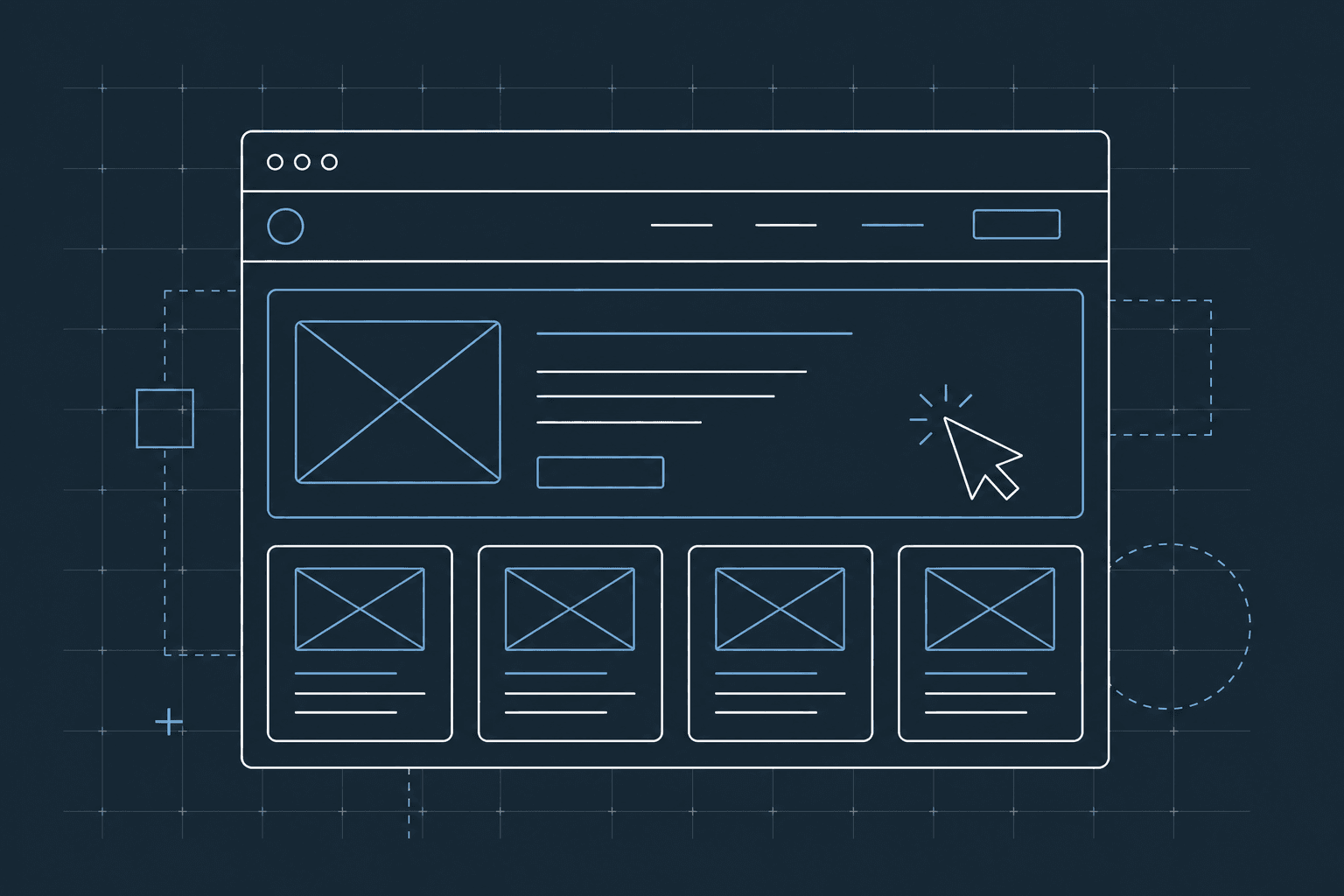 Wireframe illustration of a web product interface